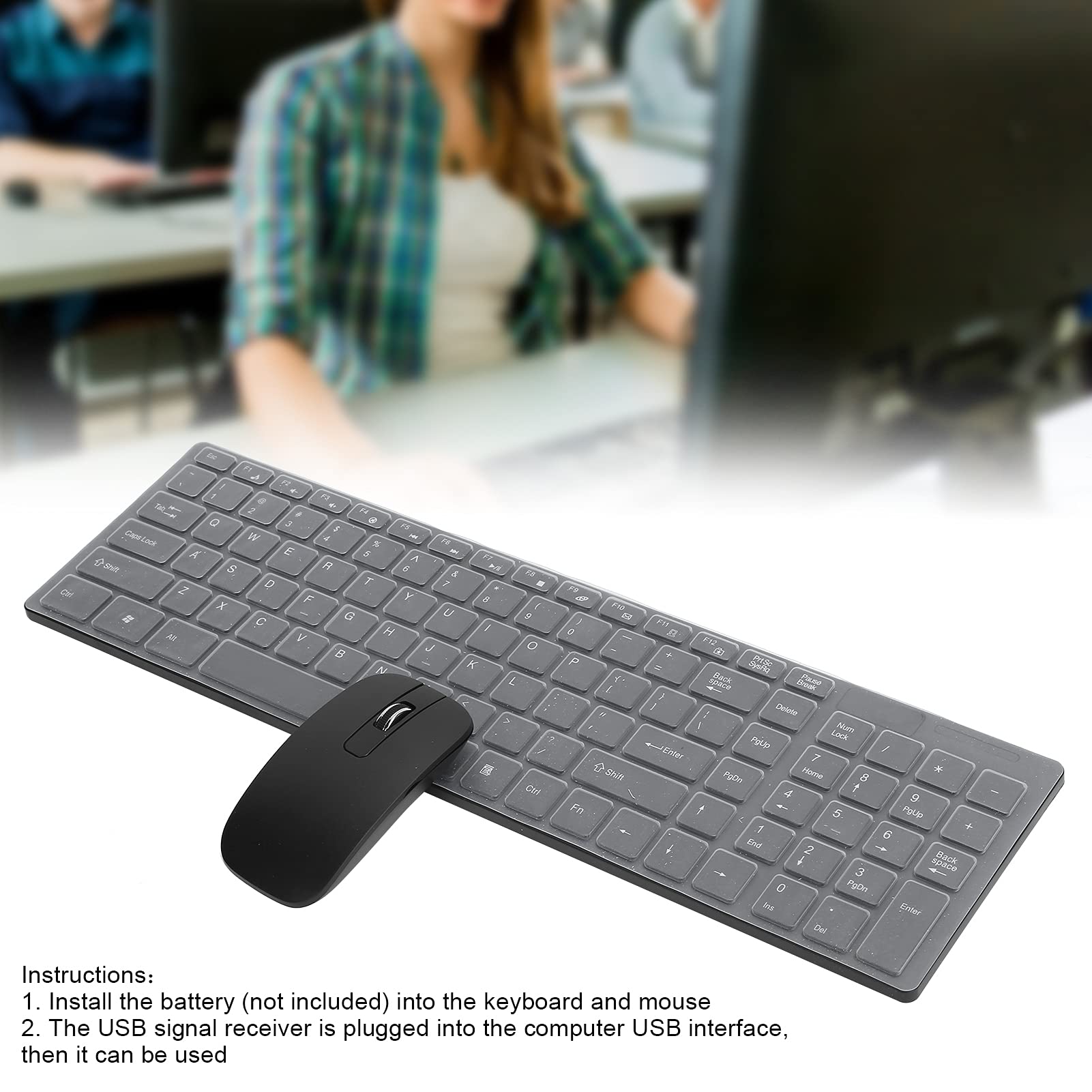 Ciciglow Set Tastiera E Mouse Wireless | 101 Tasti Con Connessione A 10m | Combo Silenziosa Per PC Windows E Android - 3