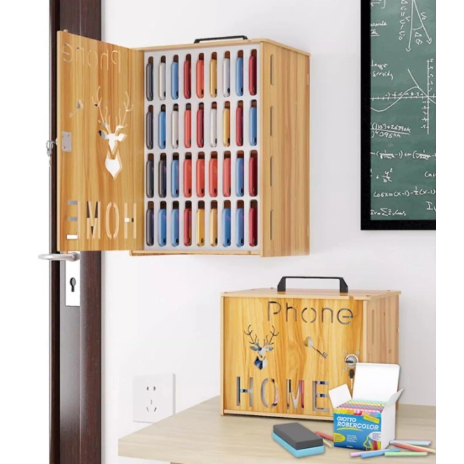 Armario para móviles 16/36 Compartimentos Armario para móviles de Madera para Estudiantes Caja con Cerradura Armario para móviles para empleados(16)
