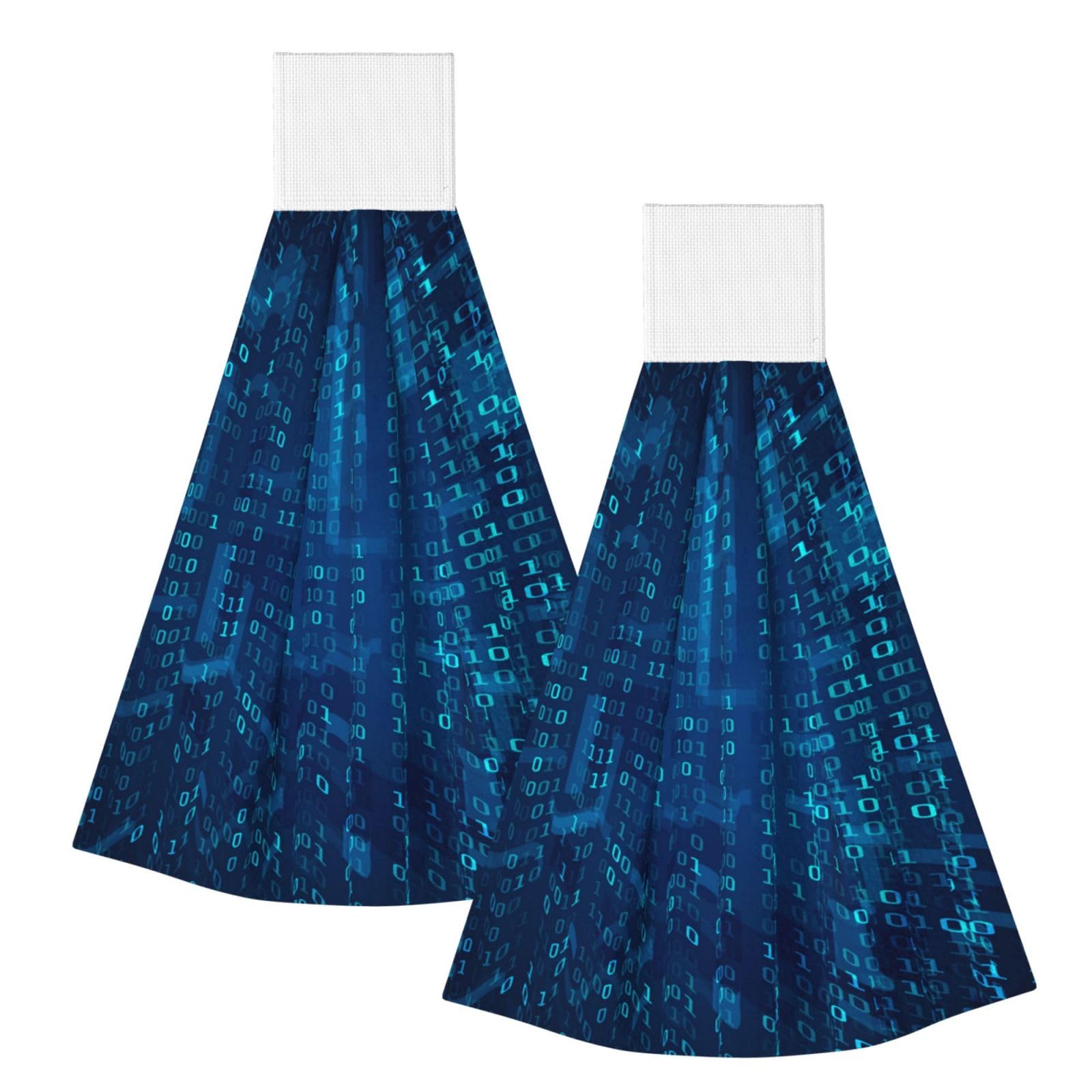 DOPKLNA Programmer Blue Binary Code, 2 Pcs Hanging Coral Fiber Hand Towels for Bathroom, Absorbent Kitchen Towels