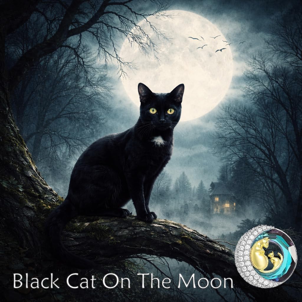 SELENICHAST Cat Necklace 925 Sterling Silver Pendant Necklace Jewelry for Women Moon Necklace for Birthday Gifts for Cat Lovers Mom Mothers Day - Image 5
