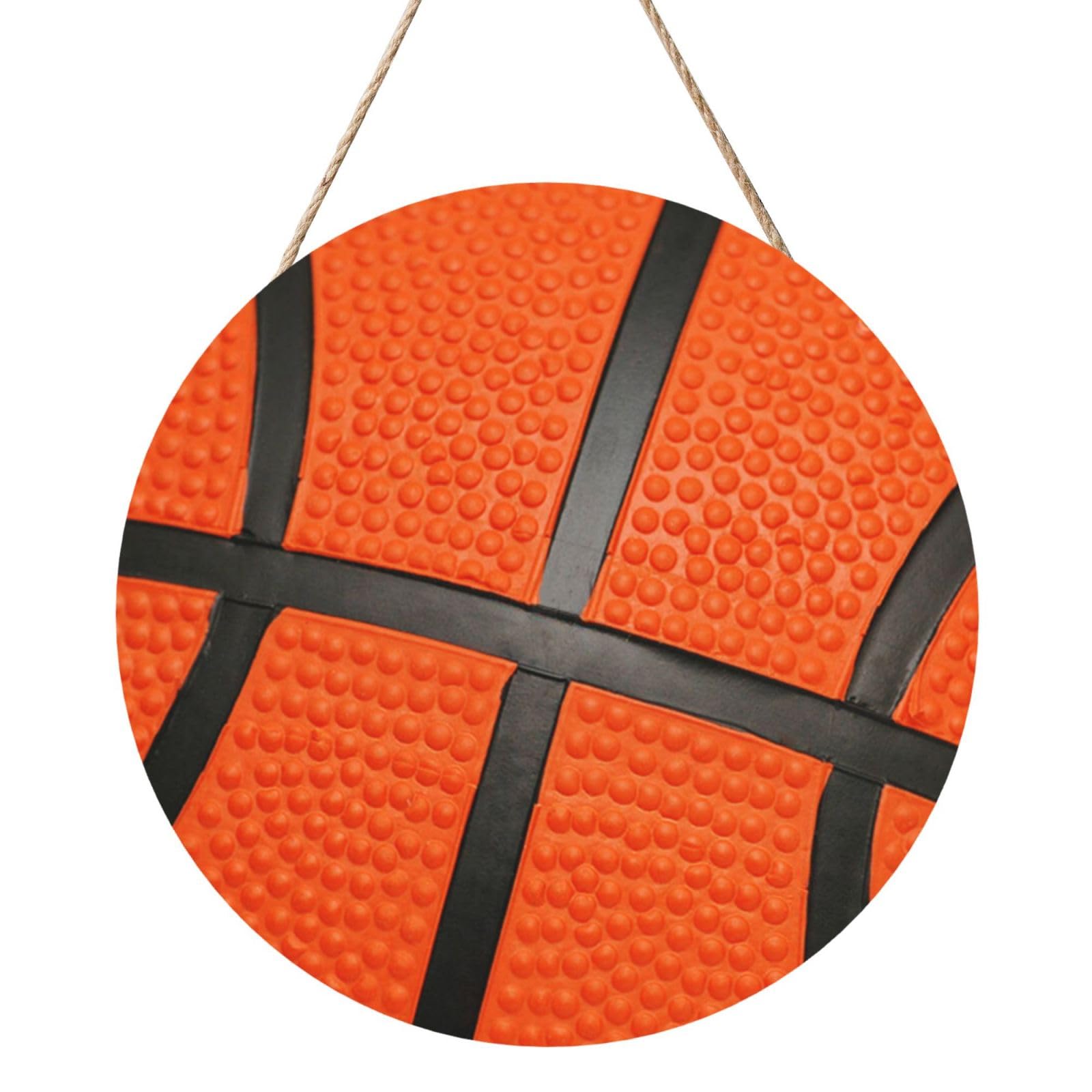 InOmak Basketball Black Line, Round Wood Panel Painting 12 in, Wall Hanging Painting For Home