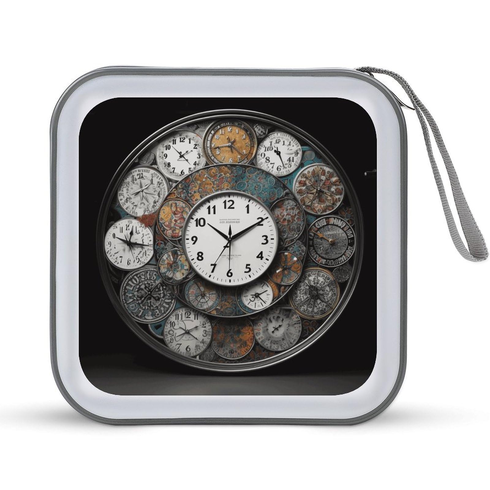 VstaDank Clock Art CD Case DVD Holder Storage Portable Carry Binder Holder Wallet Large Storage Disc Wallet Bag Hard Plastic DVD Disc Case Large Media Binder 40 Capacity