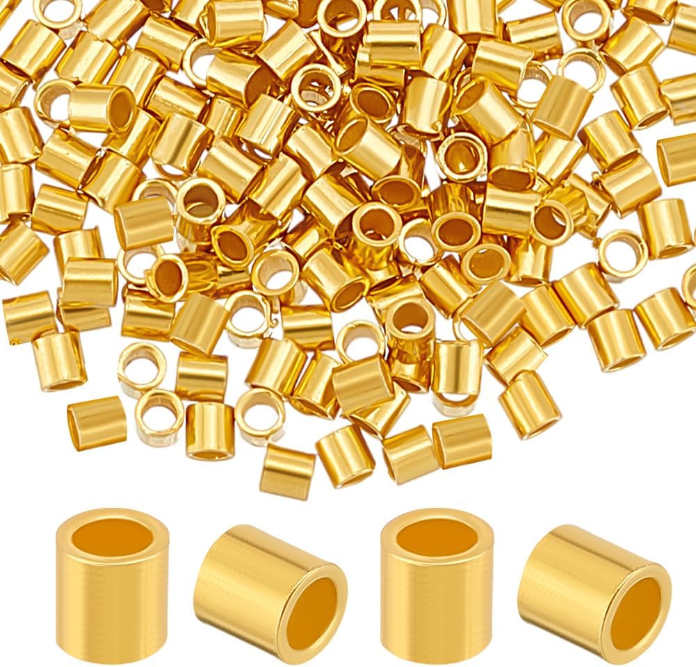 Beebeecraft 1 Box 200Pcs Crimp Tube Beads Real 18K Gold Plated 925 Sterling Silver Column Spacer Beads Loose Stopper Beads for Jewelry Making Bracelet Necklace Ring Findings DIY Crafts
