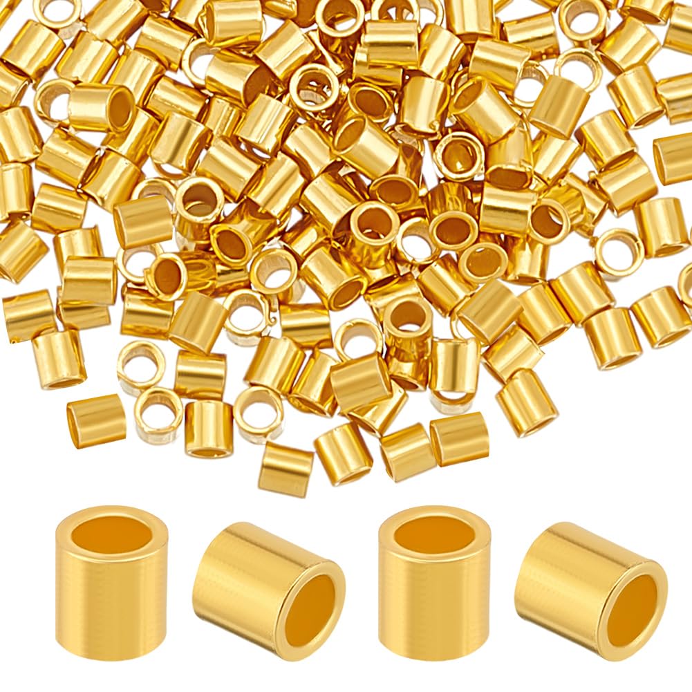 Beebeecraft 1 Box 200Pcs Crimp Tube Beads Real 18K Gold Plated 925 Sterling Silver Column Spacer Beads Loose Stopper Beads Link Connector for Jewelry Making Bracelet Necklace Ring Findings Diy Crafts