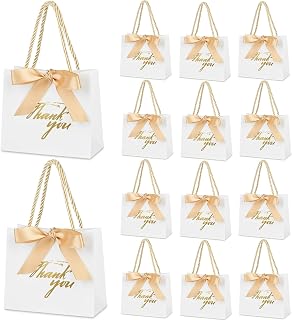 Small White Thank You Gift Bags with Handles, 5.5" x 2.5" x 4.7", 20 Pack