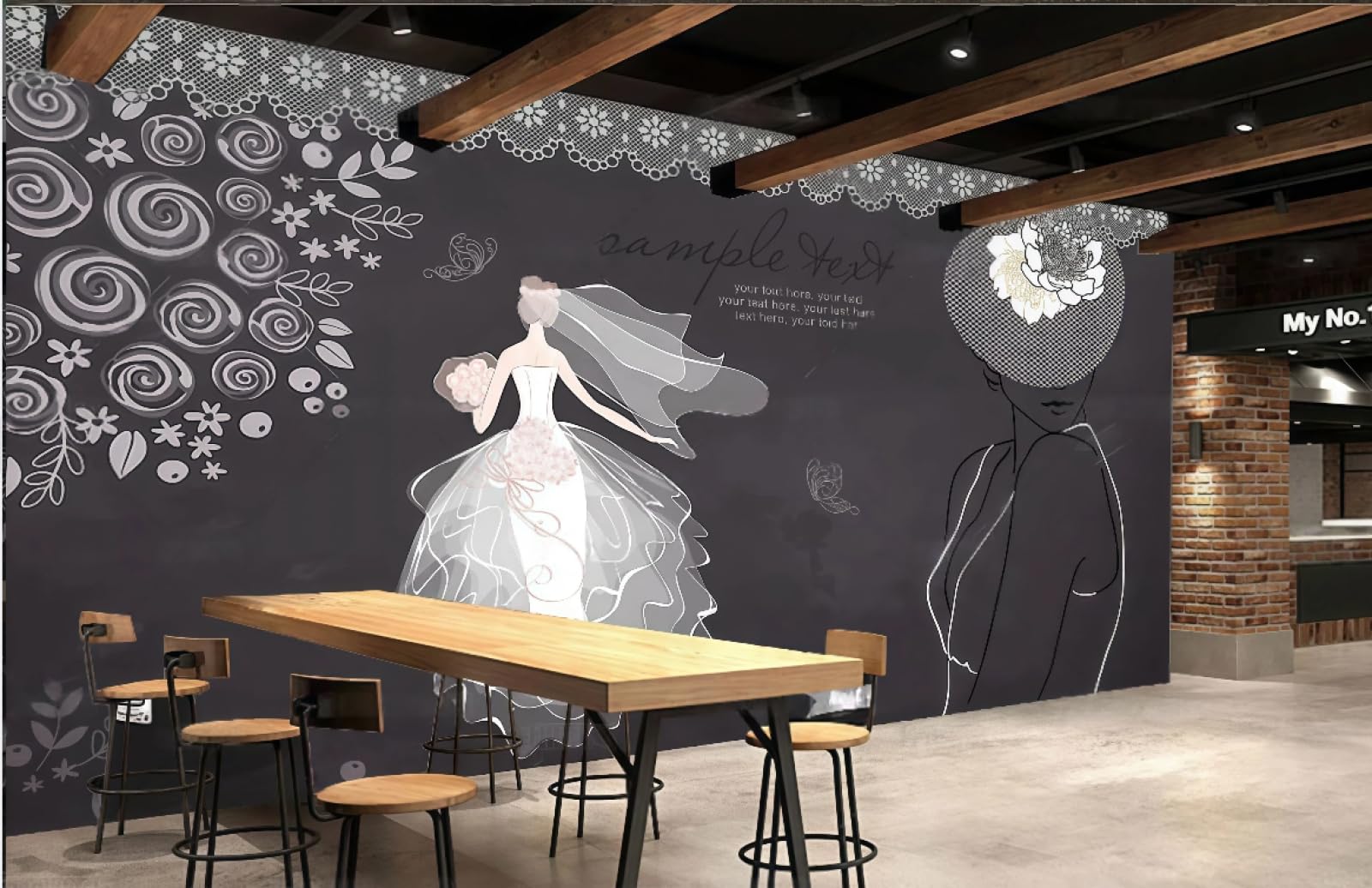 Rskjdghshd 3D Wallpaper Retro Hand-Painted Romantic Wedding Dress Store Western Restaurant Background Wall Mural Afternoon Tea Coffee Shop Wallpaper,,150X105cm