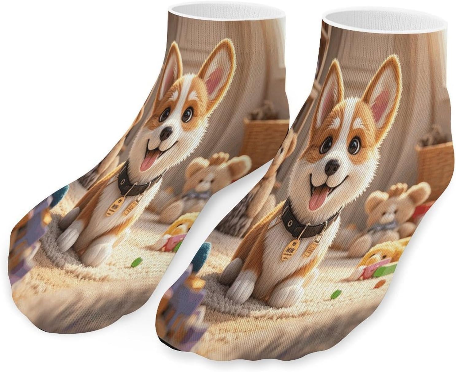 Cute Corgi Puppy 5Pairs Low Cut Ankle Socks for Women No Show Casual Breathable Athletic Socks for Sport