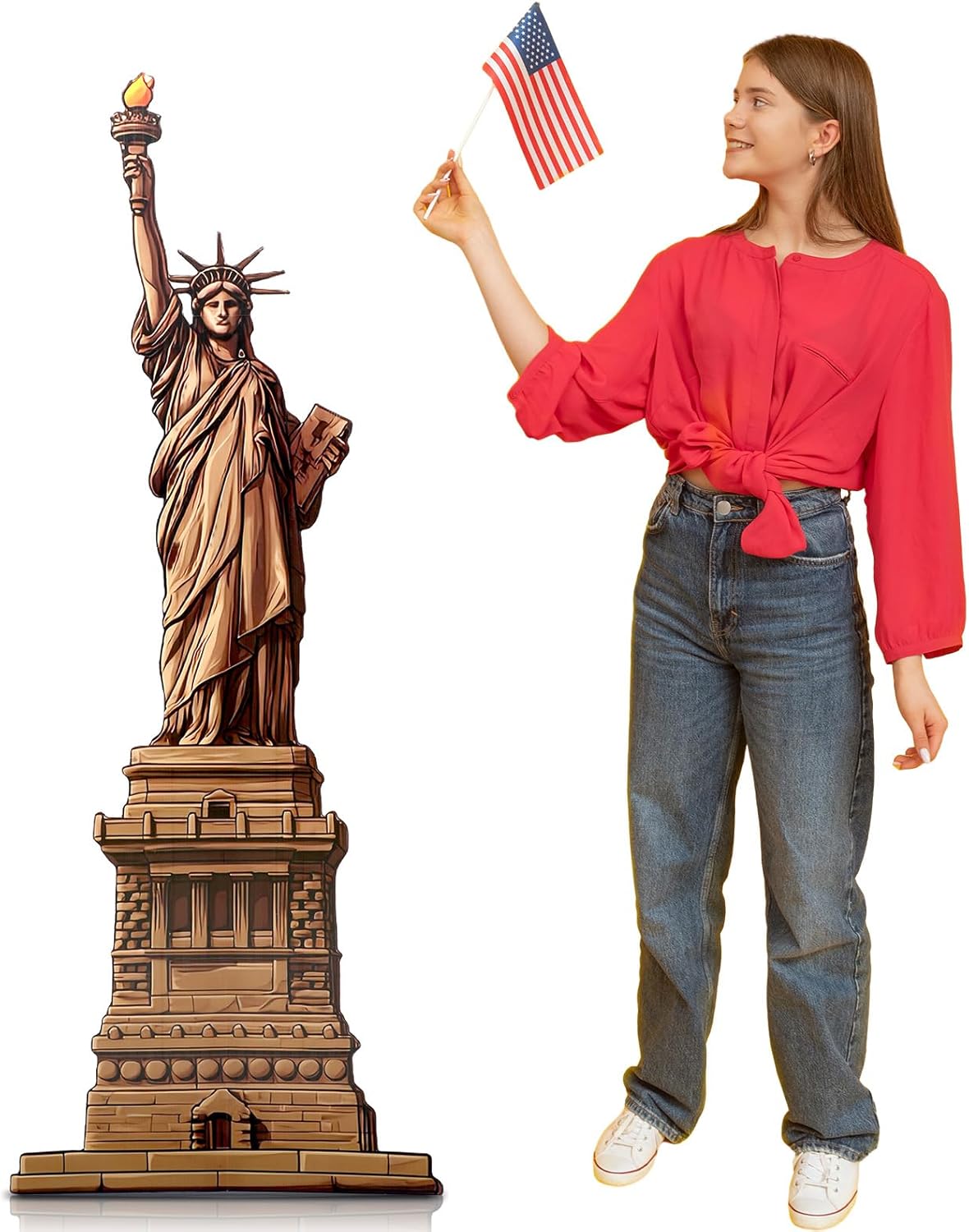 5' H Statue of Liberty Cardboard Stand up Cutout New York City Themed Party Decoration USA 250th Anniversary Life Size Photo Props for NYC Patriotic Themed Party Sign Backdrop