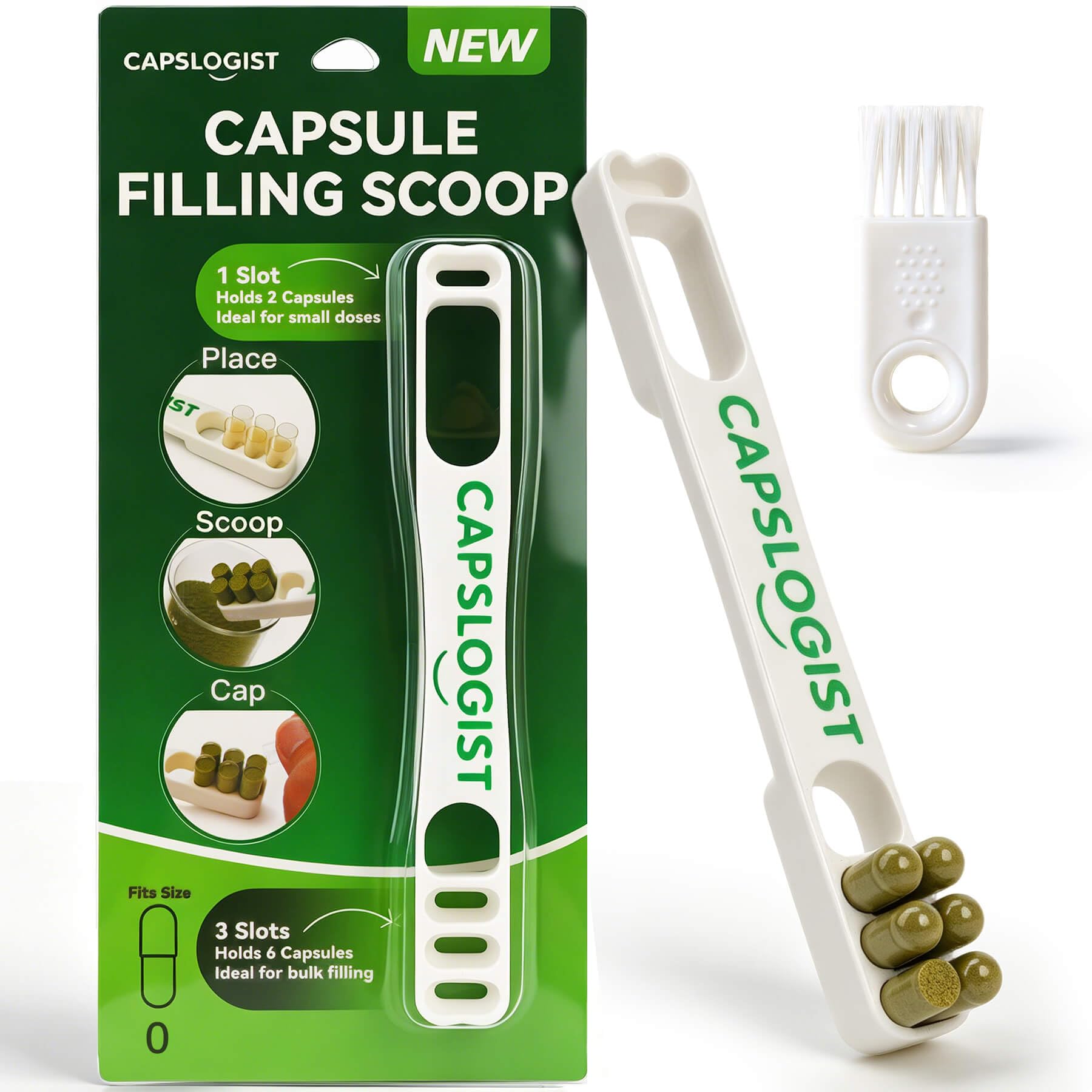 Capsule Filling Scoop for Size 2, Pill Filler Kit with Brush — Amazon image 12