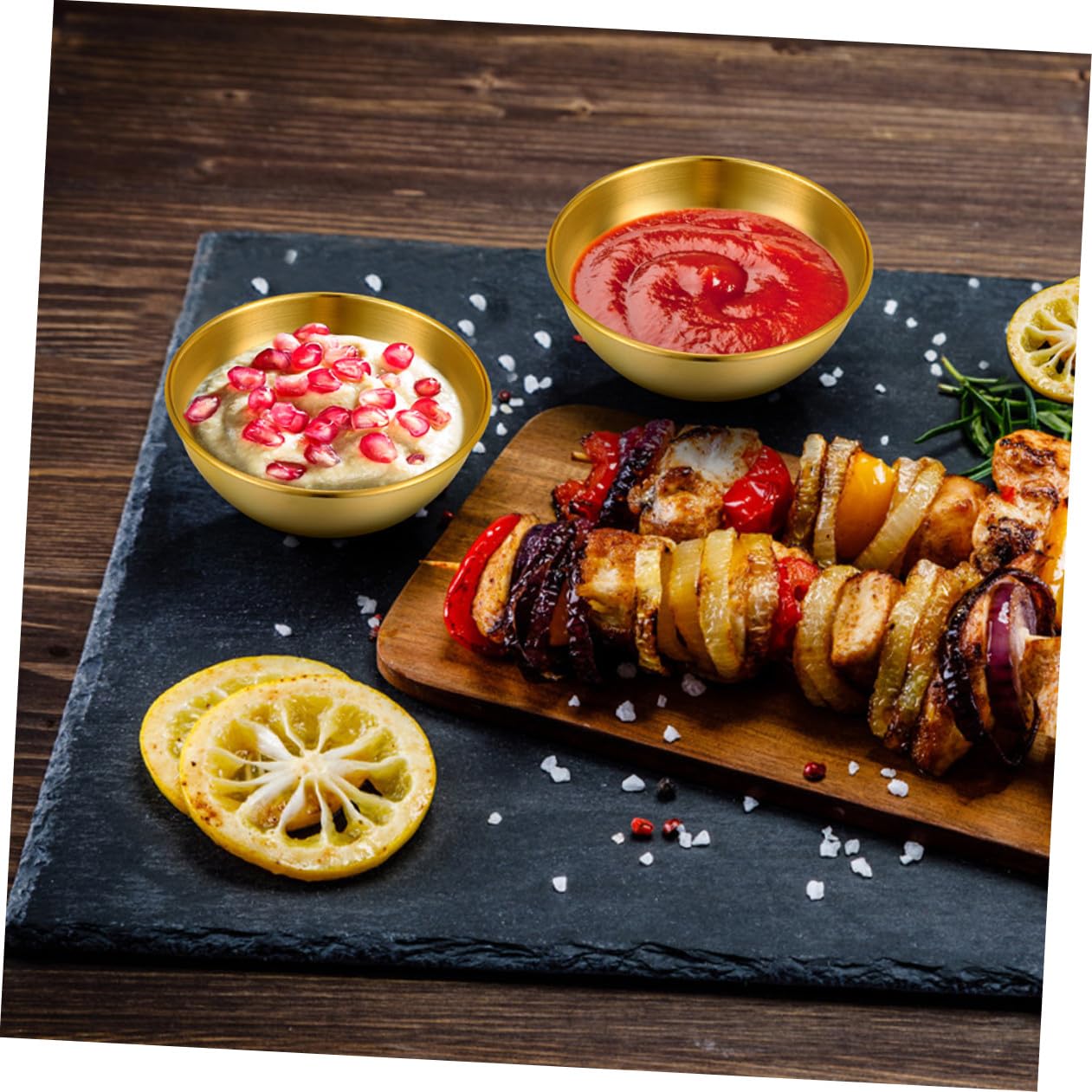 Homoyoyo Set de 8 Platos y Cuencos para Salsa de Acero Inoxidable Dorado Diseño Simple y Funcional para Restaurantes y Familias