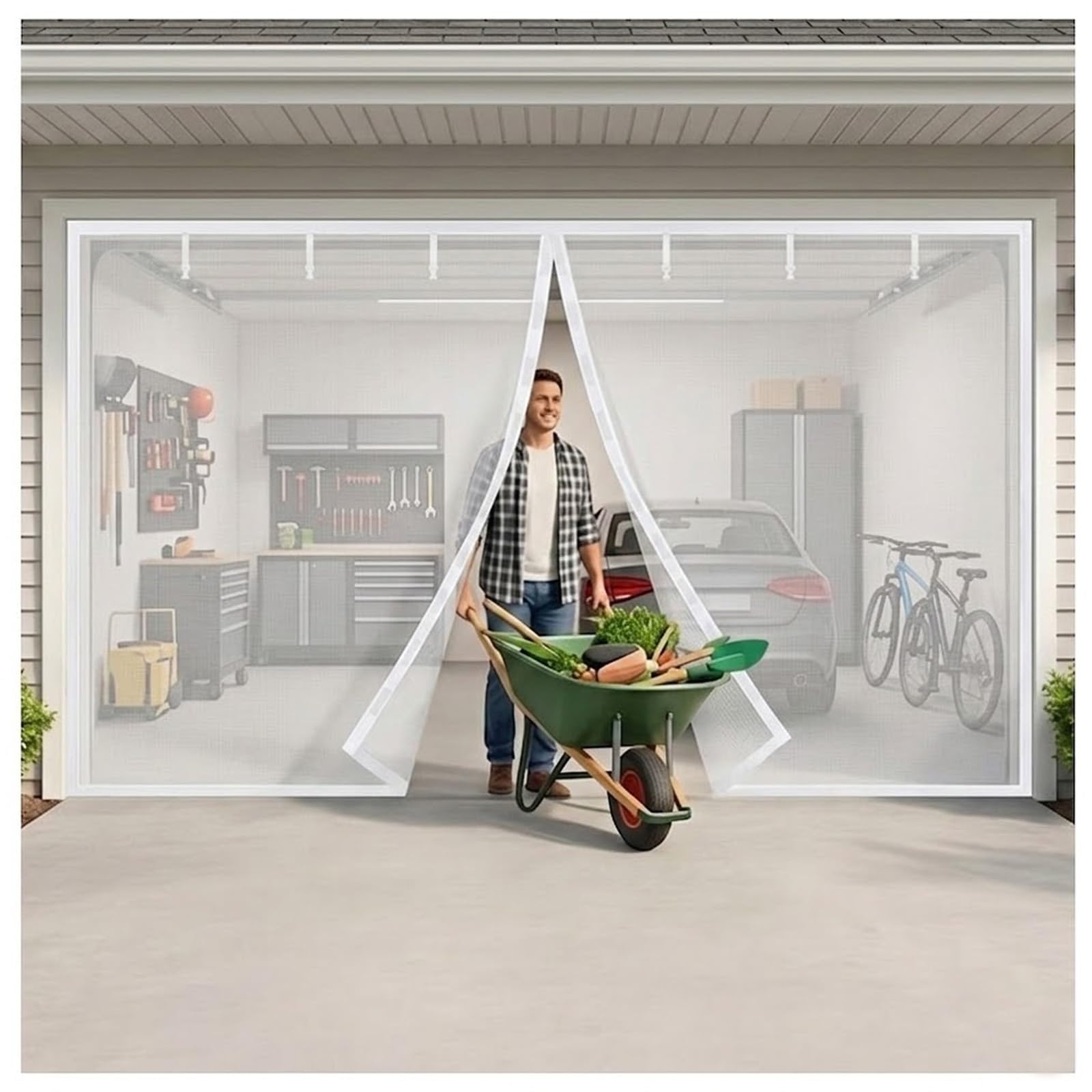 Moustiquaire rétractable magnétique à haute ventilation pour garage double