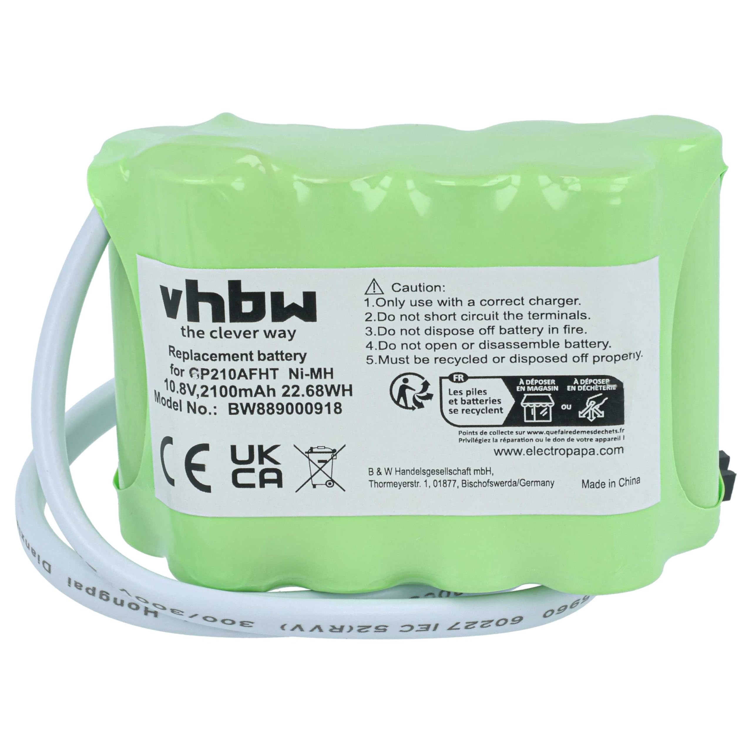 vhbw Bateria zamienna do okien dachowych Velux 832817, GP2100AFHT, HHR-210AH do rolet dachowych (2100 mAh, 10,8 V, NiMH, z kablem)