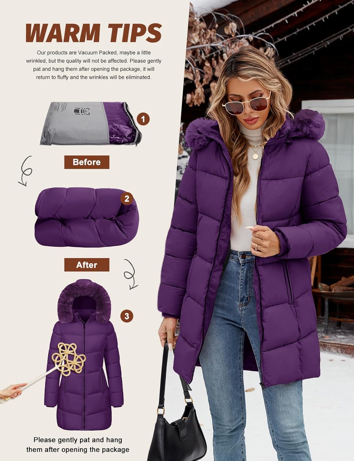 HEEKPEK Womens Winter Coats Water Repellent Thicken Warm Fleece Lined Puffer Jacket Long with Detachable Faux Fur Hood Parka - Image 6