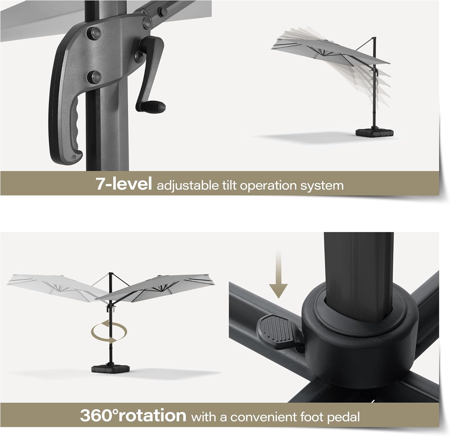 LAUSAINT HOME 9 FT Patio Umbrella, Outdoor Large Cantilever Windproof Patio Offset Umbrella with 360° Rotation for Backyard, Pool, Lawn, Deck (Square, Gray)
