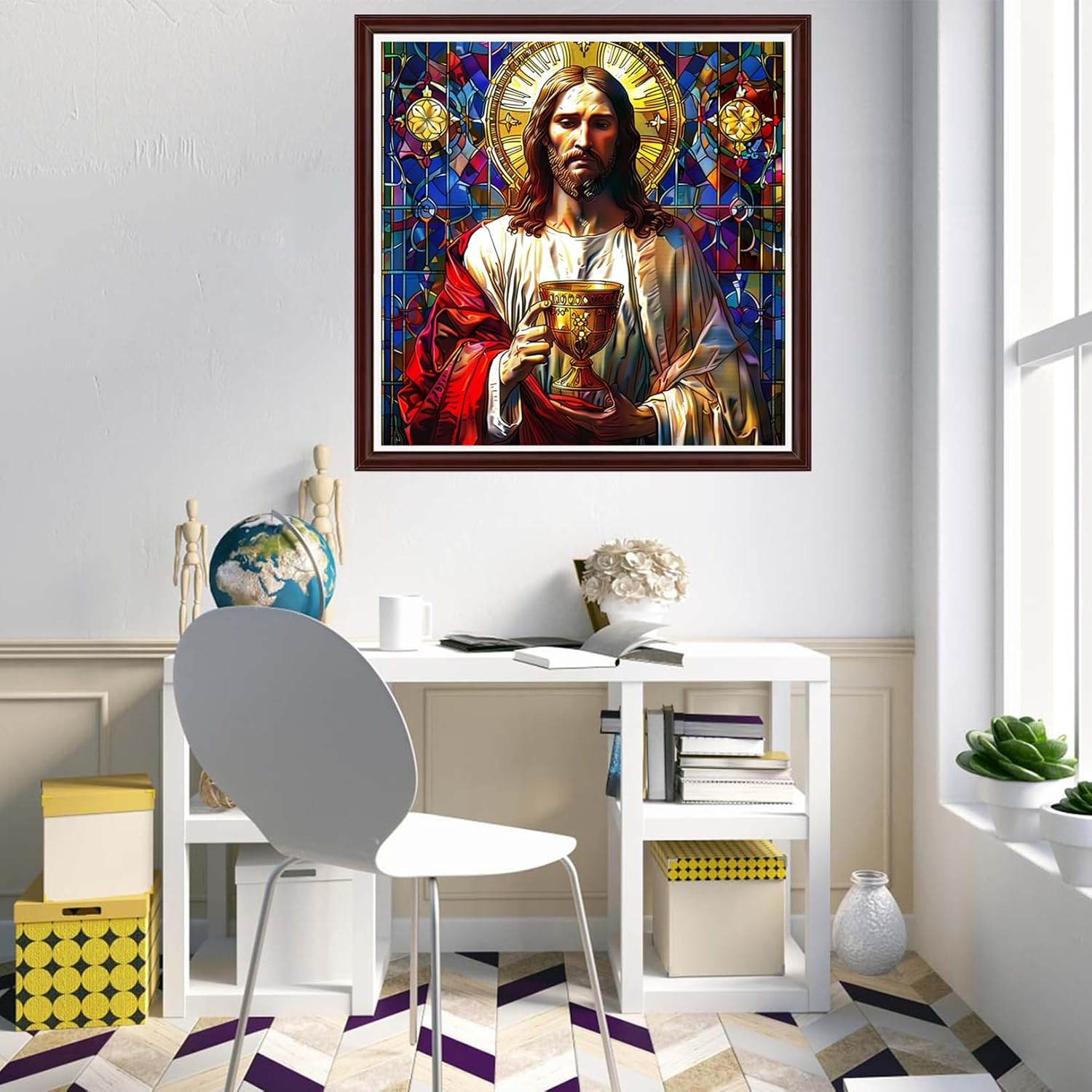 Dimxvean Counted Cross Stitch Kits for Adults,11CT Unprinted Cross-Stitch Pattern Embroidery Kit Cross Stitching Kit Supplies Needleworks Set-Jesus and the Golden Cup 18x18 inch