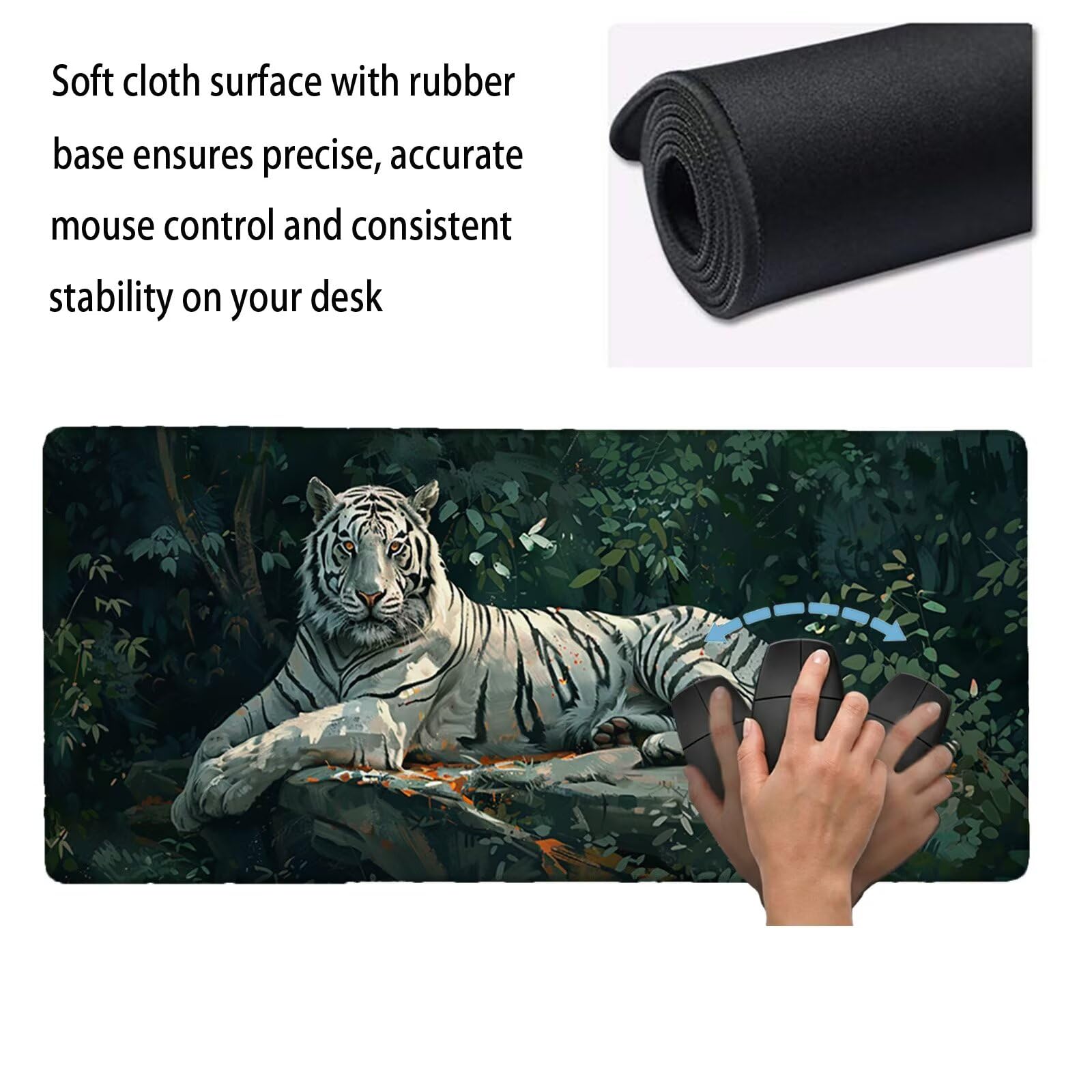 Alfombrilla Ratón XXL 1200 x 600 x 3 mm, Alfombrilla Escritorio, Tigre Grande Protector de Mesa con Base de Goma Antideslizante y Bordes Cosidos, Impermeable, para Oficina, PC, Gaming (Bosque) L-x4536