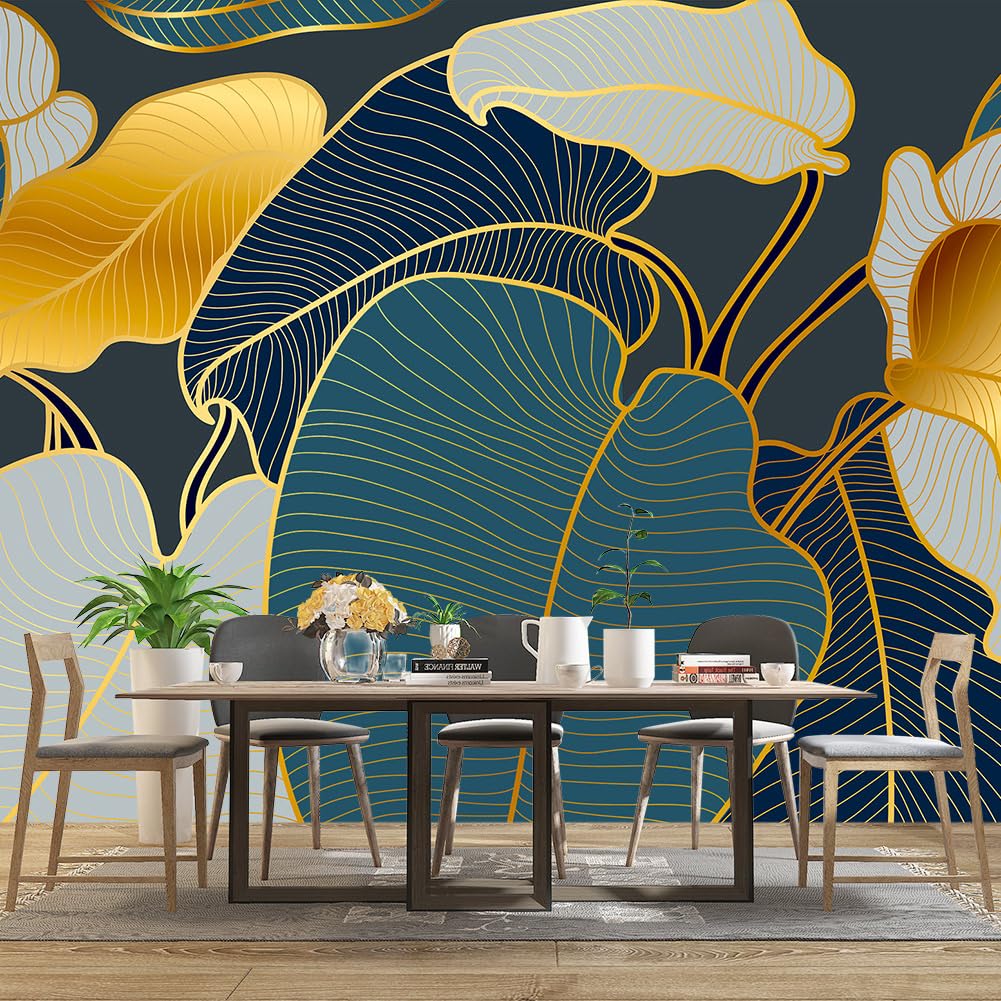 Amazon.com: WXHFM - Golden Botanical Leaf wallpeper Living Room