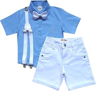 Conjunto Social Azul Claro Camisa Bermuda Infantil Masculino