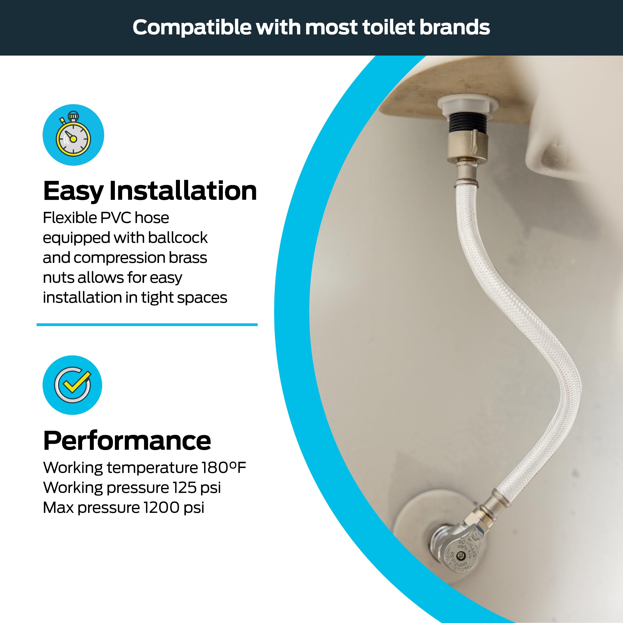 Eastman 12 Inch Flexible Toilet Connector, 7/8 Inch Ballcock