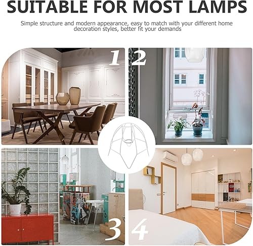 Miniatura 2 de Housoutil Marco de pantalla de lámpara, juego de anillos E27, cúpula de hierro, pantalla de alambre, anillo de tambor, jaula de luz, pantalla de