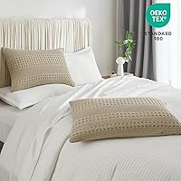 Vista 168 de PHF Fundas de almohada 100% algodón con tejido de gofre de 24 x 24 pulgadas, paquete de 2 fundas cuadradas para decoración elegante del hogar, sin