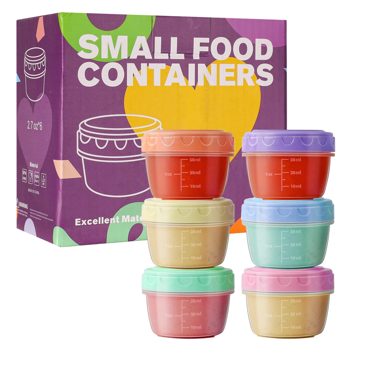 Small Plastic Containers with Lids Small Sauce Pots with Lids 80 ml Round Snack Pots Reusable Small Food Containers with Lids for Jars Dips Salads Chutney Restaurants Takeaway Catering 2oz 6 Pack