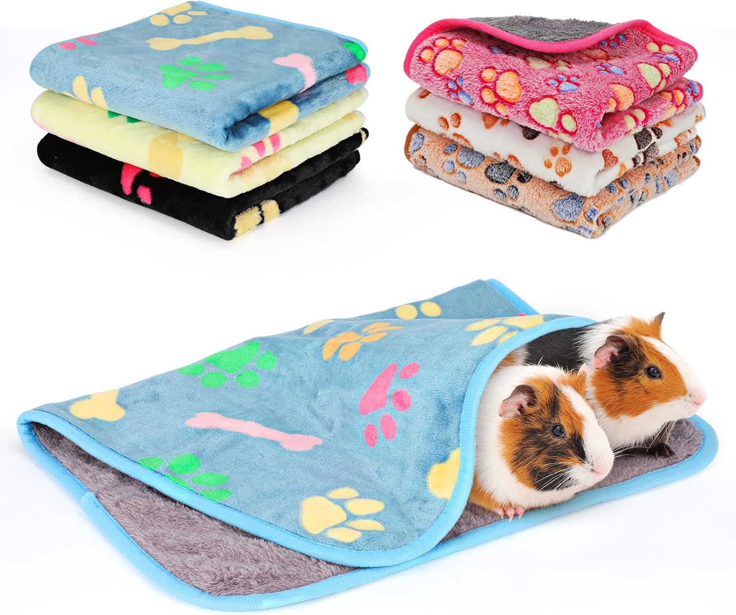 YUEPET 6Pcs Waterproof Guinea Pig Blankets Washable Small Animal Fleece Cage Liners Pet Soft Sleep Mat Pad Cover Warm Flannel Throw for Hamster Guinea Pig Rabbit Chinchilla Hedgehog Ferret