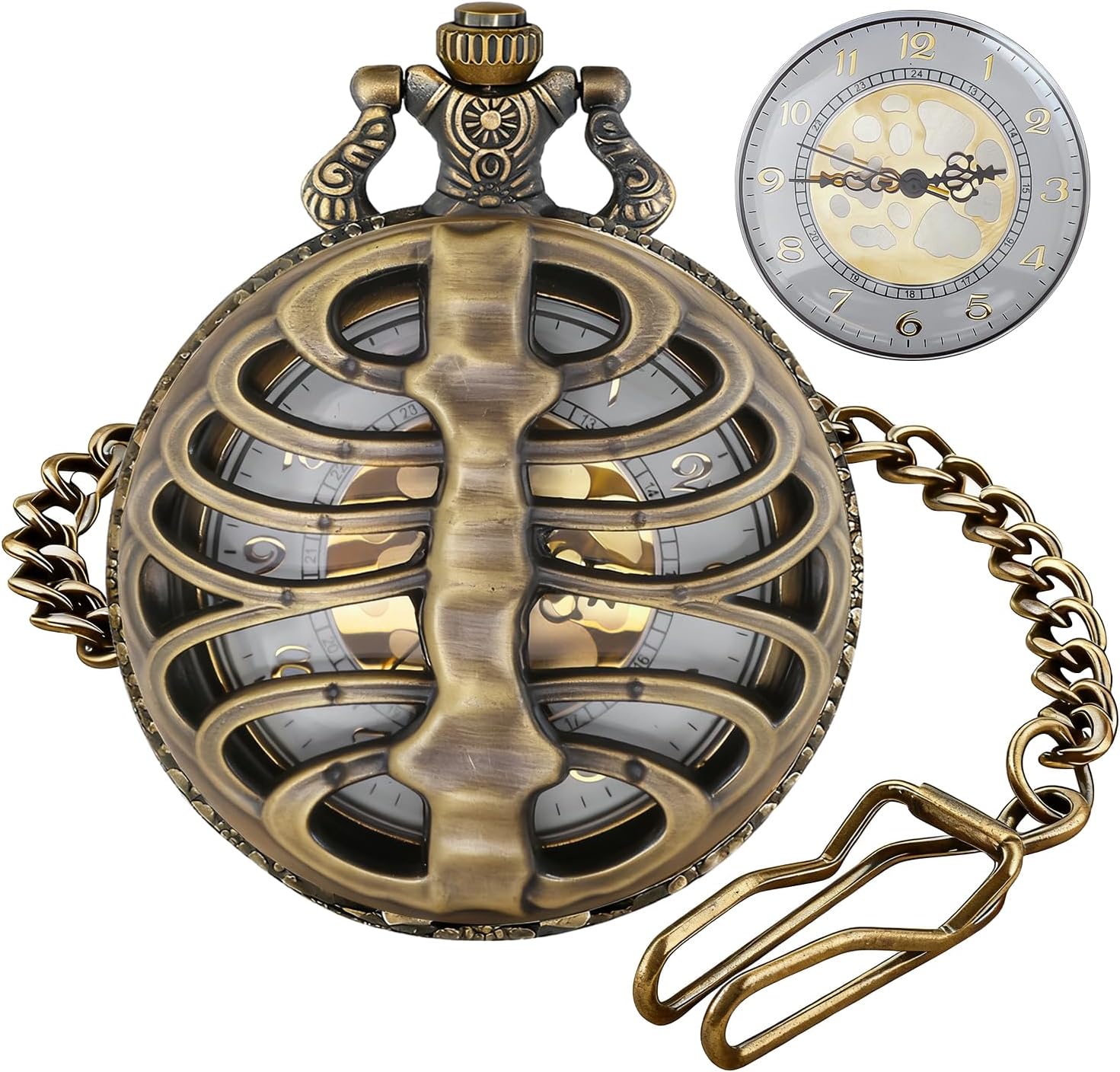 Tiong Hollowed-Out Multi-Gear Men’s Casual Quartz Pocket Watch with White Arabic Numeral Dial