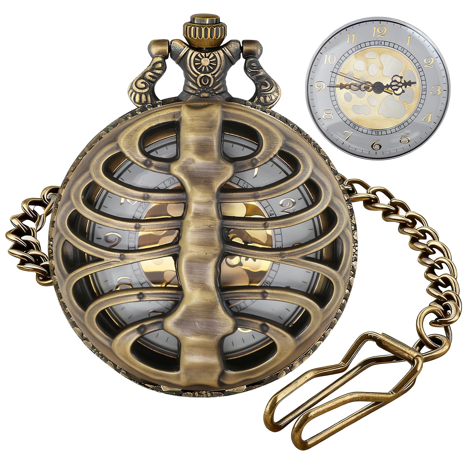 Bronze Men's Quartz Pocket Watch with Antique Retro Skeletonized Frame and Fake Mechanical Arabic Numeral Dia-image-3