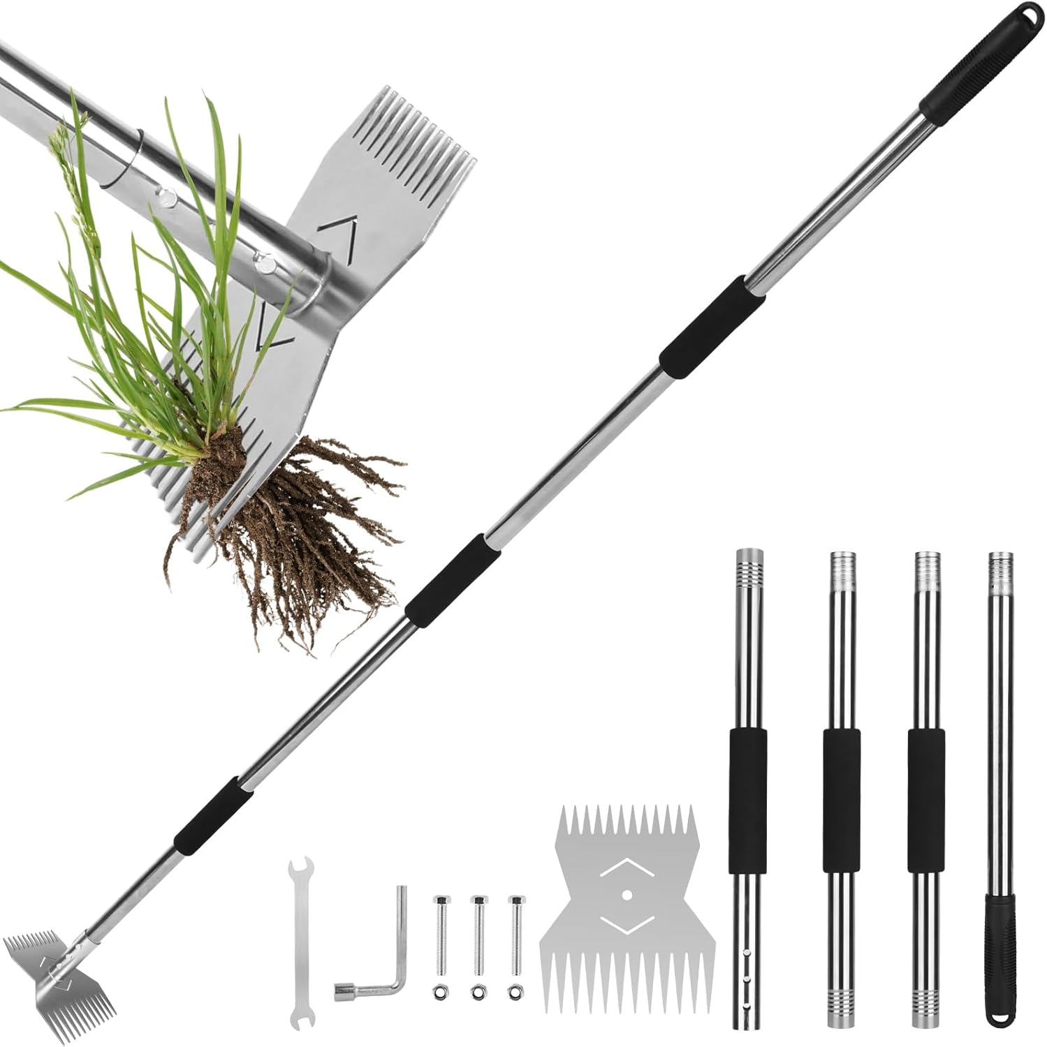 Garden Weed Tool,Portable Gardening Weeder Tool,63" Weeding Tools Gardening long Handle,24-Claw Steel Head Design - Easy weeding without bending or squatting down,Suitable for farm planting,gardening