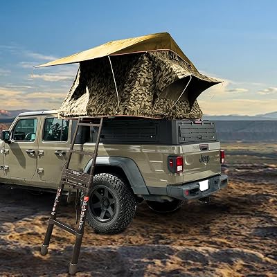 RT01-S Camo Roof Top Tent, Soft Shell RTT with 280g Canvas, Waterproof PVC Roof, Aluminum Floor, Telescoping Ladder, Power Cable Port – Overland & Camping Tent