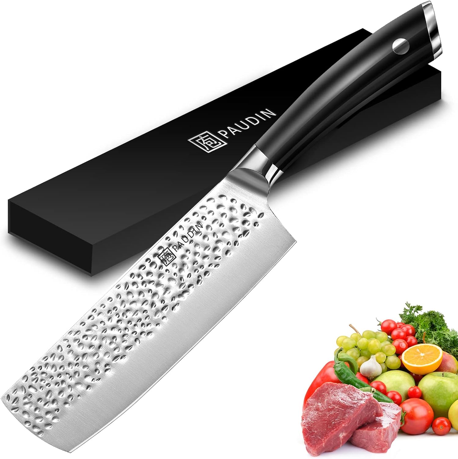 PAUDIN Nakiri Knife, High Carbon Stainless Steel Cleaver