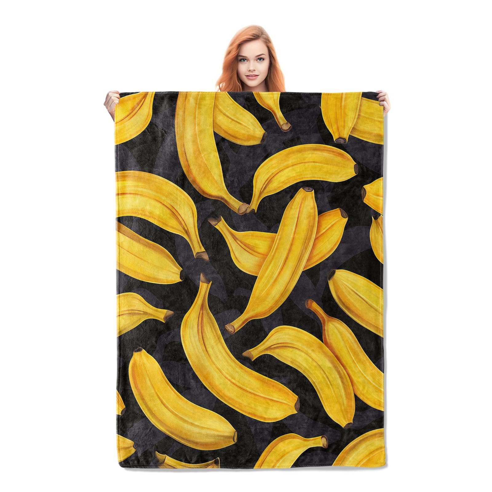 Banana Blanket Gifts for Adults Kids Soft Warm Lightweight Cozy Flannel Tropical Fruit Throw Blankets for Bed Sofa Couch Living Room Decor 50x60in