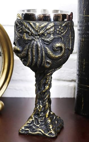 Miniatura 7 de Ebros Gift Océano náutico Cthulhu Mythos Pulpo gigante cósmico The Great One cáliz de copa de vino de resina de 8 onzas con forro interior de acero