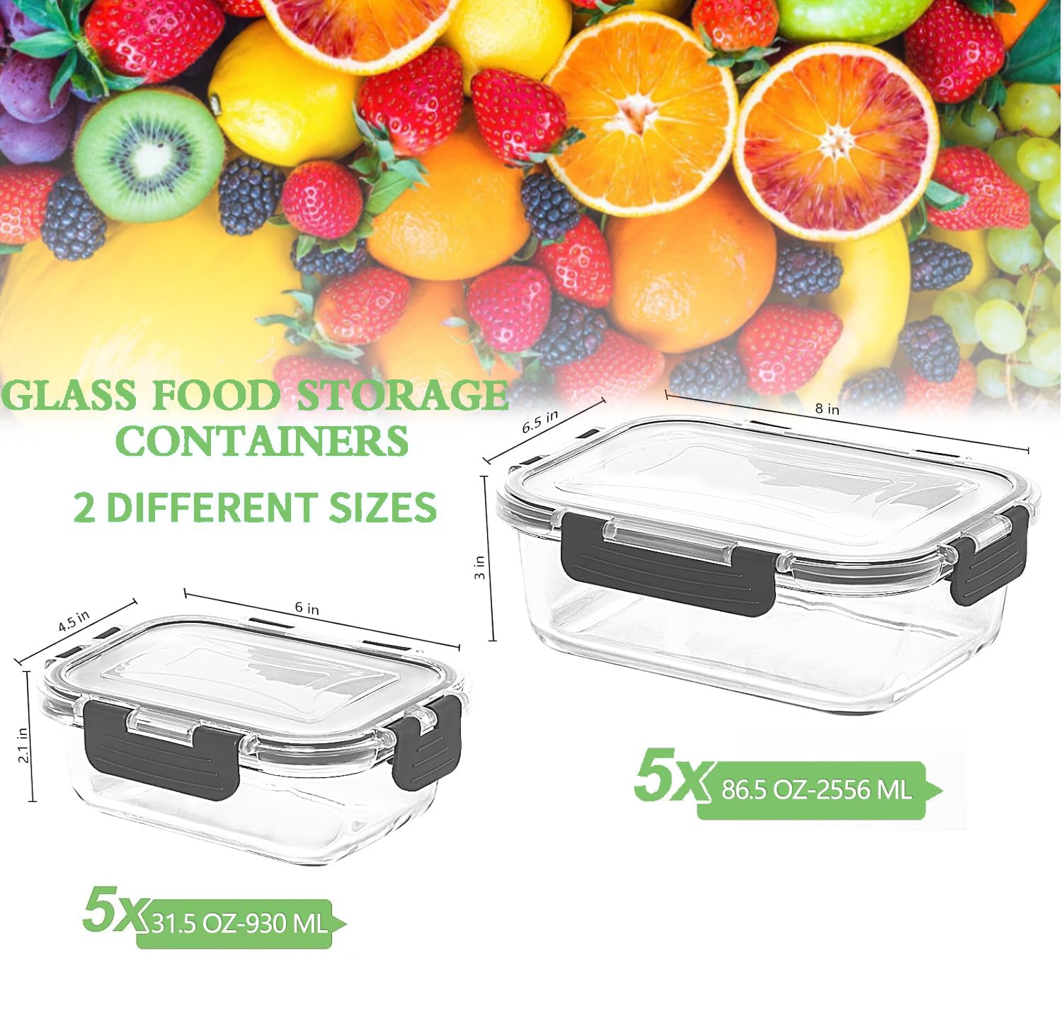 Glasbehälter für Mahlzeiten, luftdichte und auslaufsichere Lunchboxen, wiederverwendbar, mikrowellengeeignet, mit Deckel, 10 Stück