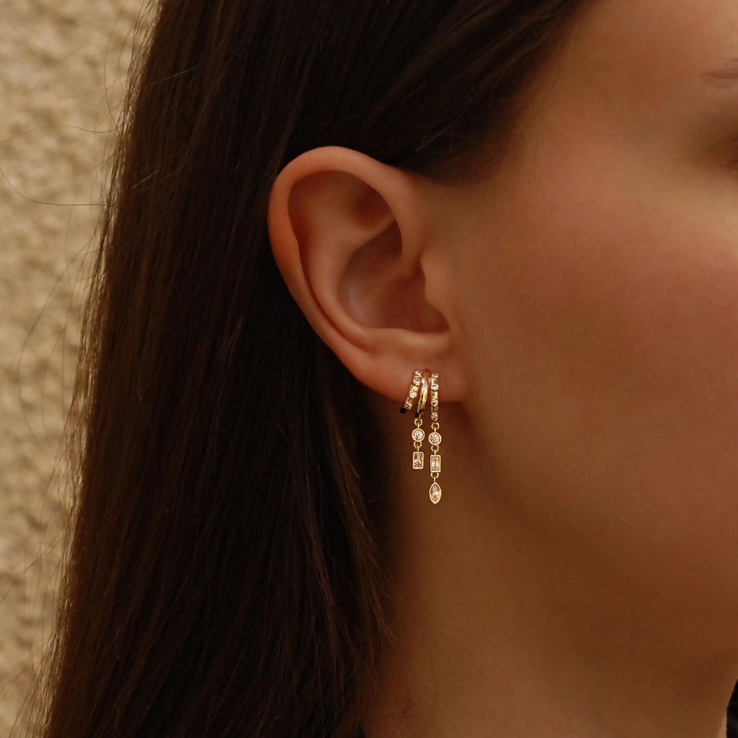 Dangle Earrings For Women, Dainty Gold Drop Statement Earrings 14K Gold Plated Long Huggie Earrings for Women Trendy Hypoallergenic Dangly Earrings Small Triple Hoops Earrings Fashion Jewelry - Image 6