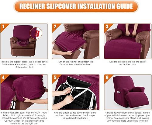 Miniatura 6 de VANSOFY Funda para silla reclinable, 3 piezas, fundas elásticas para silla reclinable, funda suave para silla reclinable, protector de muebles para