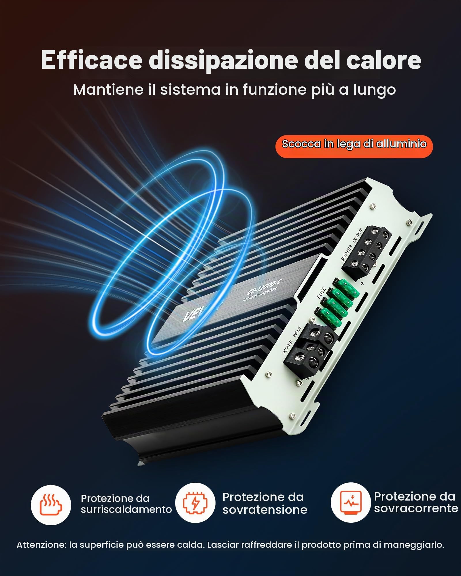 VEVOR Amplificatore Monoblocco per Auto 1200 W Classe D con Controllo Remoto del Livello del Subwoofer, filtro Passa-Basso, Potenziamento dei Bassi, Spostamento di Fase, Controllo del Volume