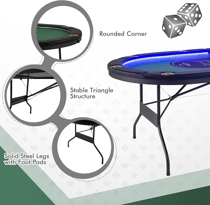 Mesa de poker plegable para 10 jugadores verde miniatura 8