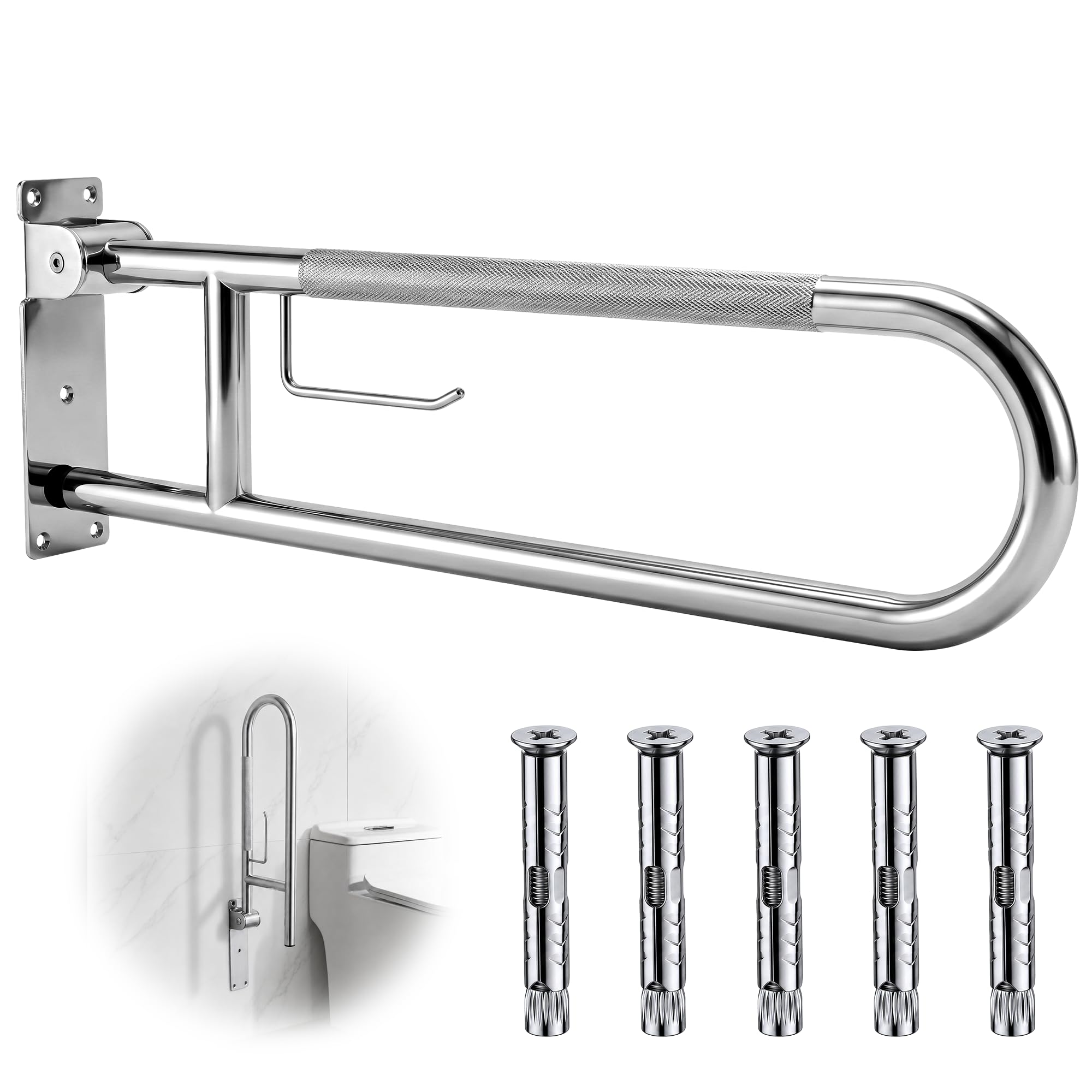 ITSOGOO WC Haltegriff 80 cm,Stützklappgriff,Aufstehhilfe,Edelstahl,Glänzend