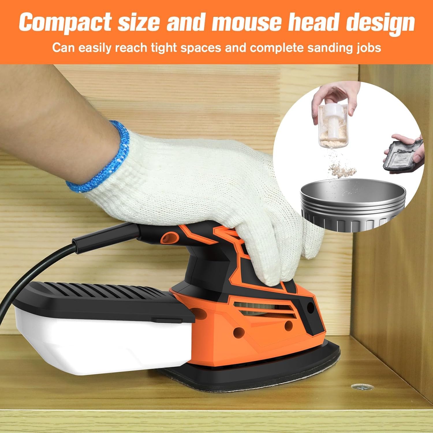 Vibrante Ponceuse Electrique 14000 tr/min Multifonction avec Ramassage de la Poussière, 24PCS Papiers Abrasifs, 130W Ponceuse Triangulaire pour Ponceuse de détail du Métal et du Bois