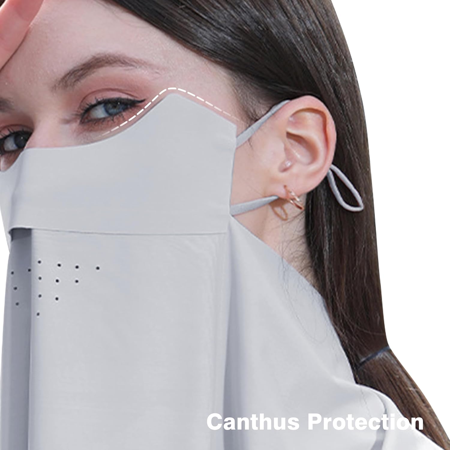 Women's sunscreen mask breathable ice silk veil anti-UV face and neck cover suitable for summer outdoor sports (Gray) - Image 5