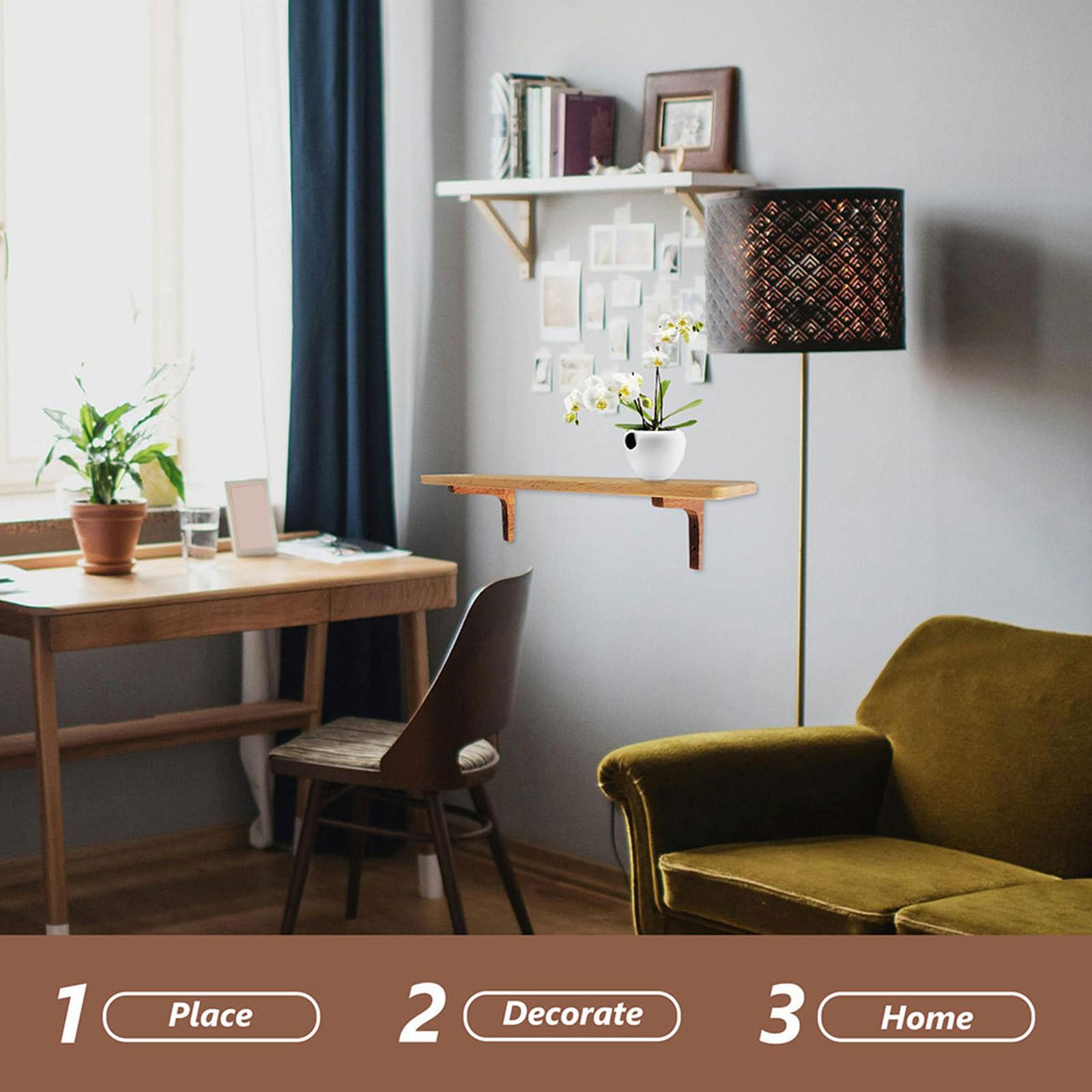 2piezas Soporte para Estantes de Madera Maciza Escuadras Resistentes para Baldas Flotantes Soporte de Esquina Duradero para Estantería Pared Color Marrón Oscuro