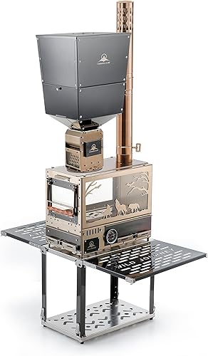 Estufa de pellets M8 con quemador de pellets, hornobase, estufa portátil de acero inoxidable IGT, incluye 6 tubos de chimenea para camping, tiendas