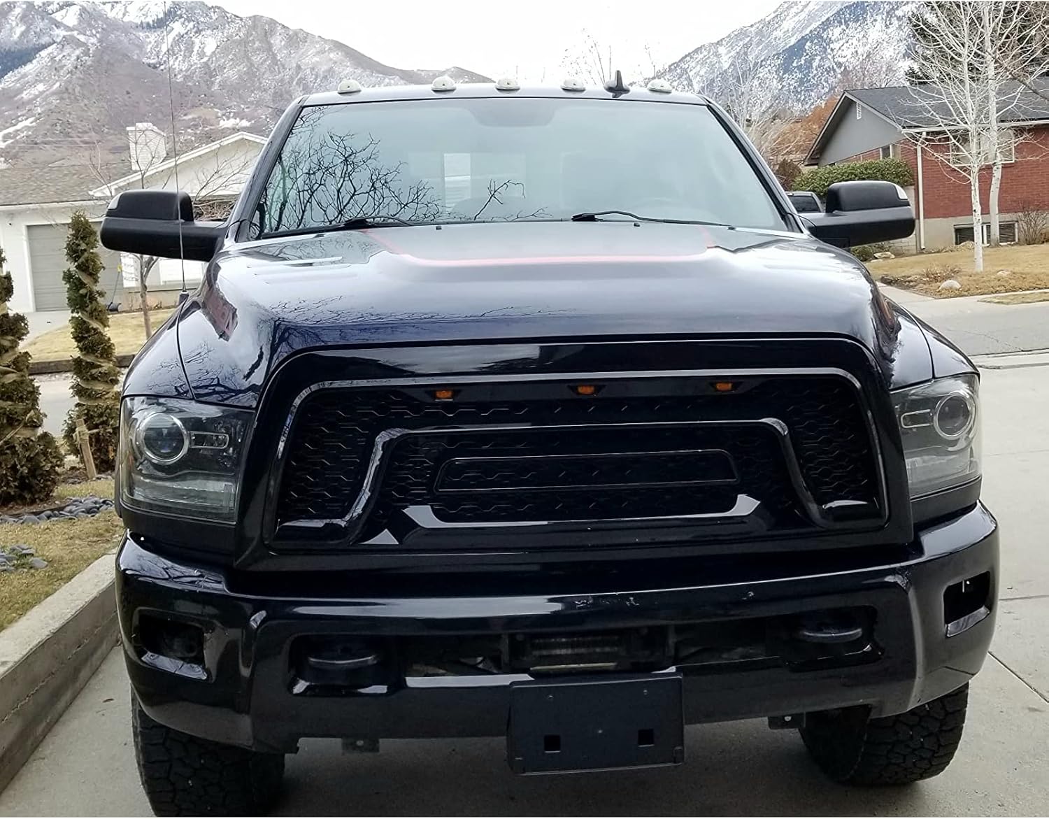 FREEMOTOR802 Front Grille with Amber LED Lights Compatible with 2010-2018 Dodge Ram 2500 3500, Front Bumper Hood Grille Replacement Gloss Black ABS Plastic