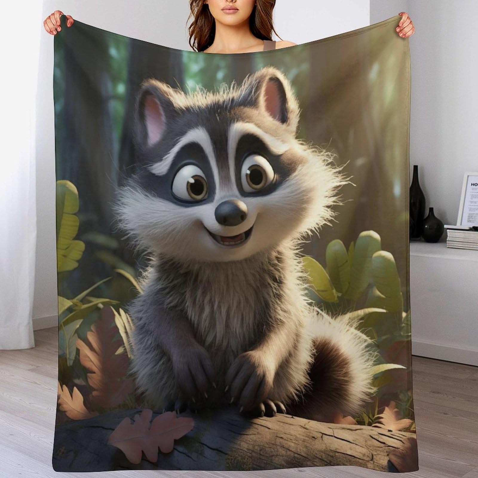 Couverture Polaire Raton Laveur 130x180cm, Plaid Peluche Léger et Chaud pour Lit et Canapé