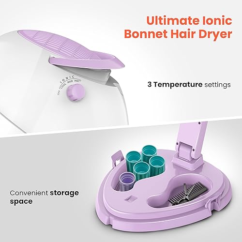 Miniatura 4 de TASALON Secador de pelo iónico con capucha de 1875 W con 3 ajustes de calefacción, secador de pelo profesional para mujeres con tecnología cerámica,