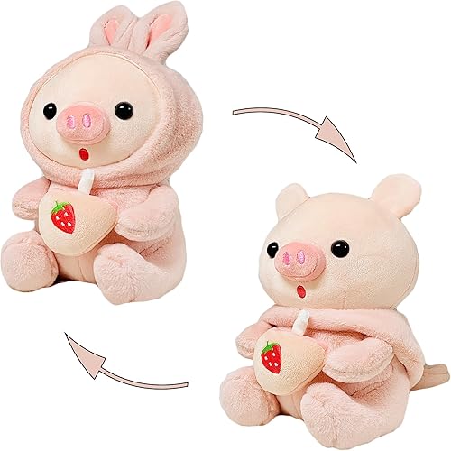 Awcvire Lindo muñeco de peluche Boba Pig con capucha extraíble, juguete de peluche Bedtime Buddy de 9.8 pulgadas, peluche suave de animales de