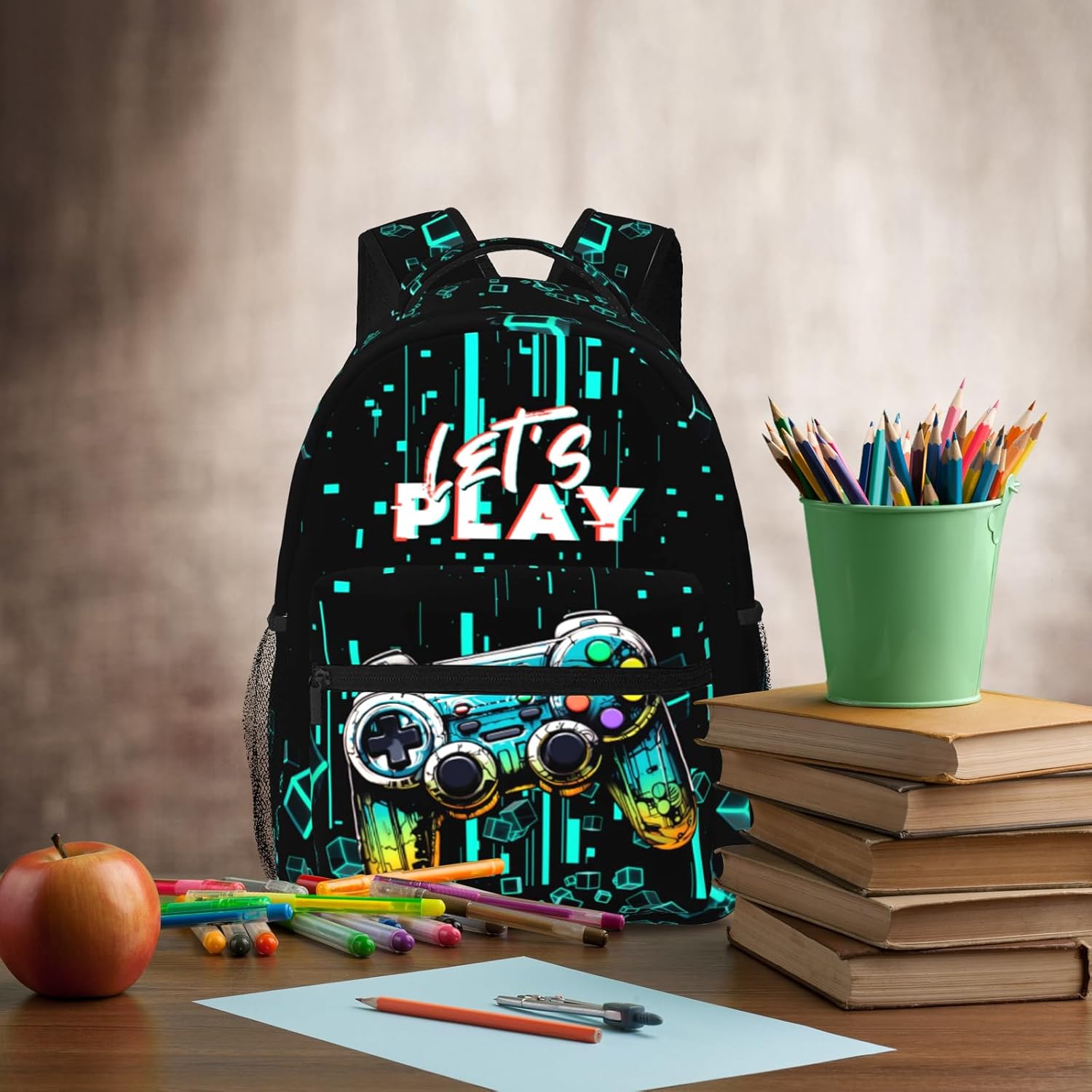 Video Game Backpack For Boys Girls School Backpack for Kids Children Teens Elementary Middle School Students Bookbag Large Capacity Game Schools Bag Ages 6-18 Travel Back Pack