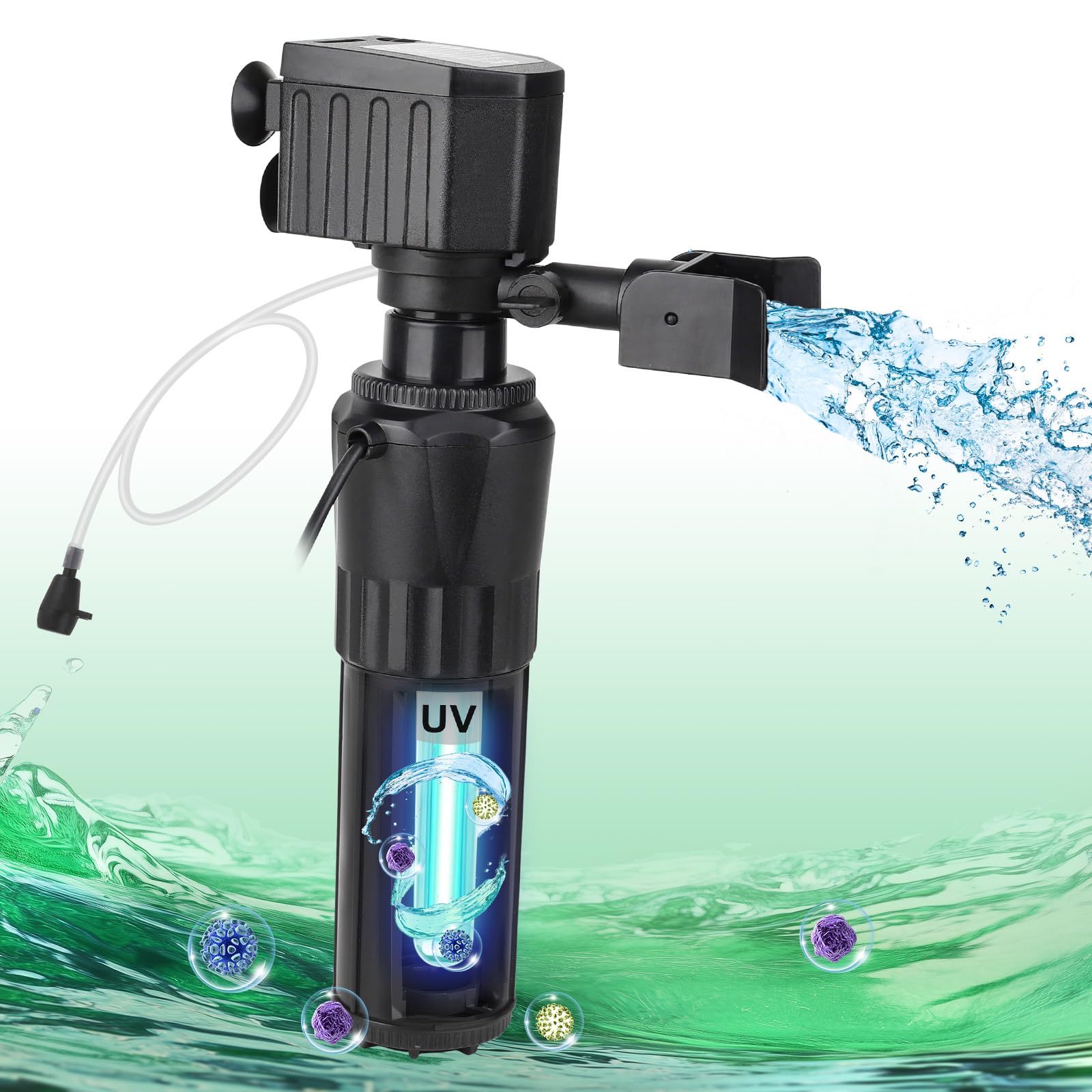 hygger Aquarium Filter U-V for 20-60 Gallon Tank, Submersible Internal Fish Tank Filter for Green Water and Algae Clean, 14W Power Pump with Adjustable Air Supply System for Saltwater Freshwater
